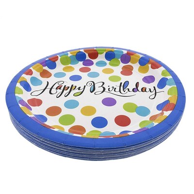 JAM PAPER Birthday Party Paper Plates, Large, 10 1/2", Confetti Bash Design, 18 Plates/Pack