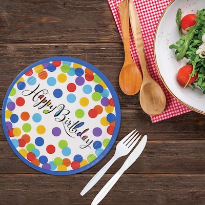 JAM PAPER Birthday Party Paper Plates, Large, 10 1/2", Confetti Bash Design, 18 Plates/Pack