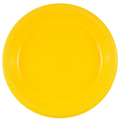 JAM PAPER Round Plastic Party Plates, Large, 10 1/4 inch, Yellow, 20/Pack