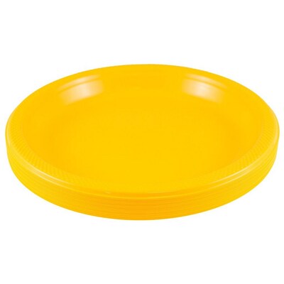 JAM PAPER Round Plastic Party Plates, Large, 10 1/4 inch, Yellow, 20/Pack