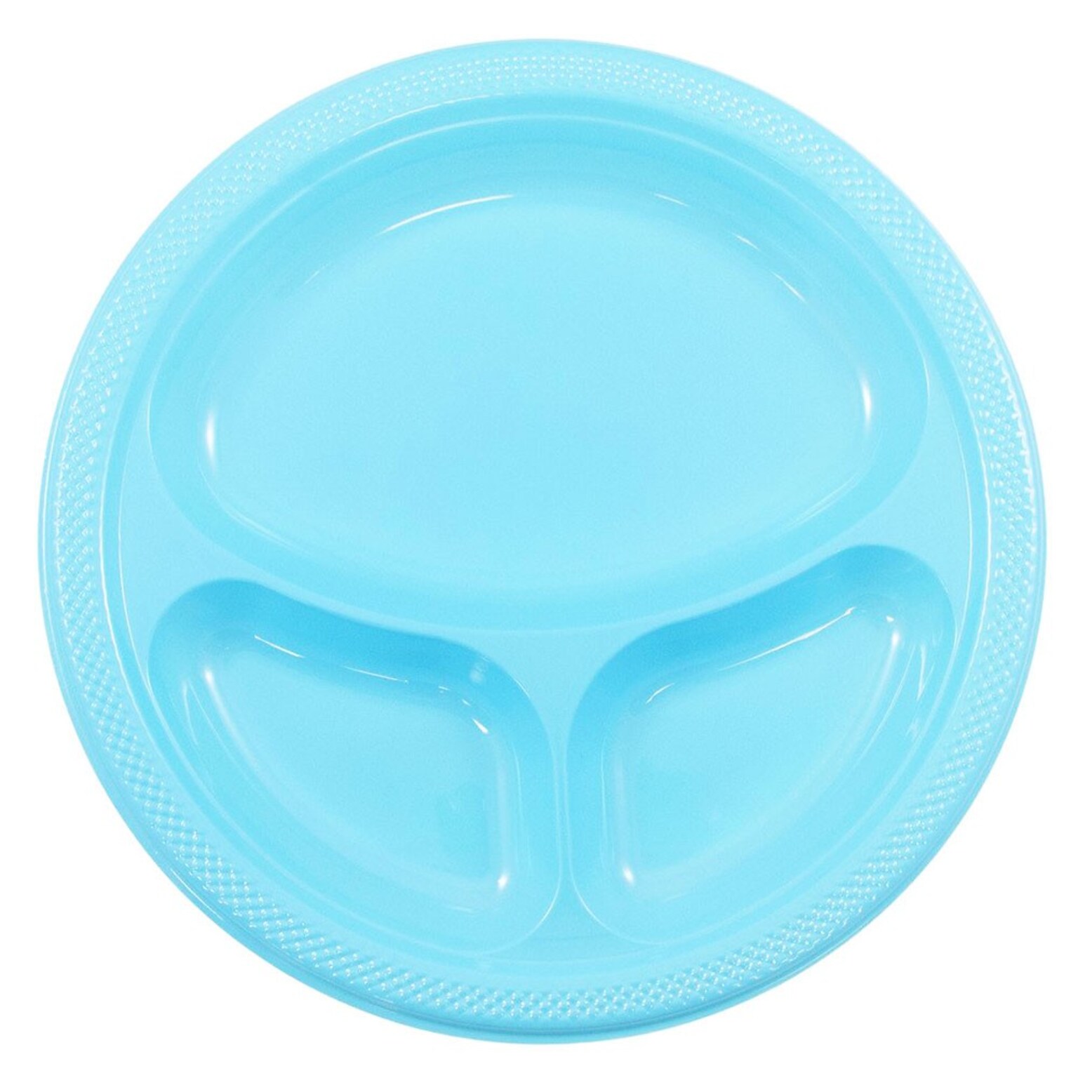 JAM PAPER Plastic 3 Compartment Divided Plates, Large, 10 1/4 inch, Caribbean Aqua Blue, 20/Pack