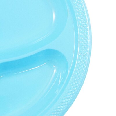 JAM PAPER Plastic 3 Compartment Divided Plates, Large, 10 1/4 inch, Caribbean Aqua Blue, 20/Pack