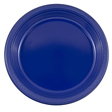 JAM PAPER Round Plastic Party Plates, Large, 10 1/4 inch, Royal Blue, 20/Pack