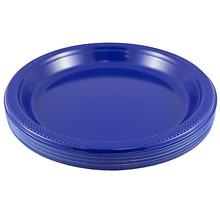 JAM PAPER Round Plastic Party Plates, Large, 10 1/4 inch, Royal Blue, 20/Pack