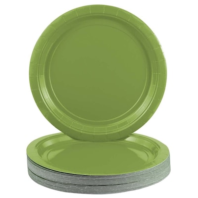 JAM PAPER Round Paper Party Plates, Medium, 9 Inch, Lime Green, 50/pack