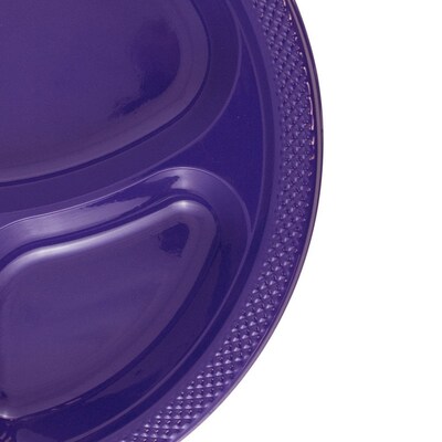 JAM PAPER Plastic 3 Compartment Divided Plates, Large, 10 1/4 inch, Purple, 20/Pack