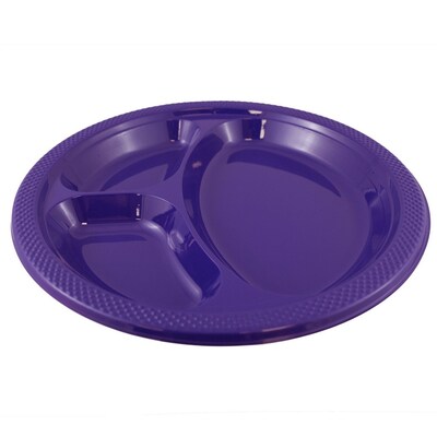 JAM PAPER Plastic 3 Compartment Divided Plates, Large, 10 1/4 inch, Purple, 20/Pack