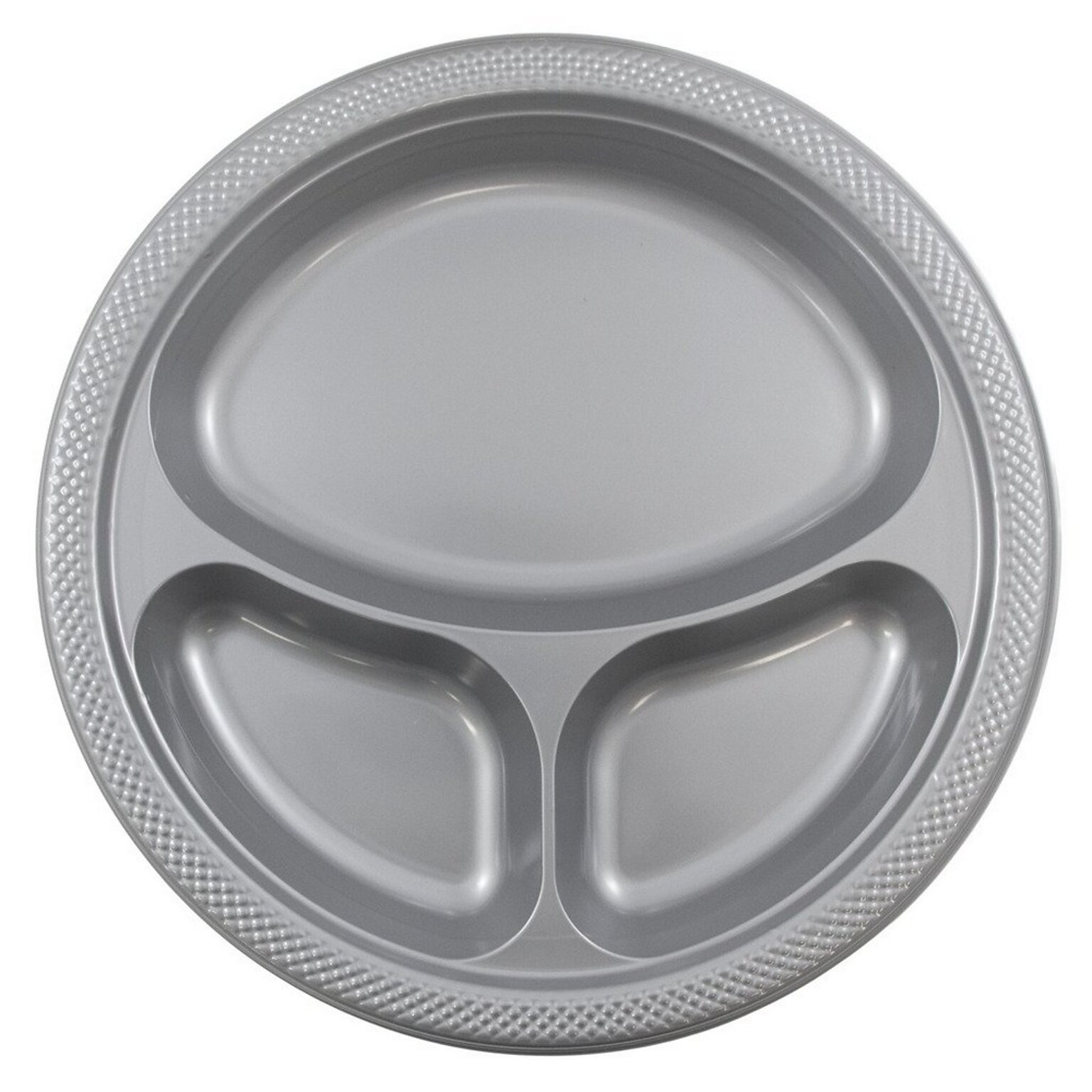 JAM Paper 10 1/4 3-Compartment Plastic Plates, Silver, 20 Plates/Pack (10255CPSL)