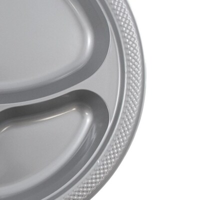 JAM Paper 10 1/4" 3-Compartment Plastic Plates, Silver, 20 Plates/Pack (10255CPSL)