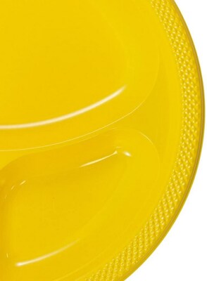 JAM PAPER Plastic 3 Compartment Divided Plates, Large, 10 1/4 inch, Yellow, 20/Pack