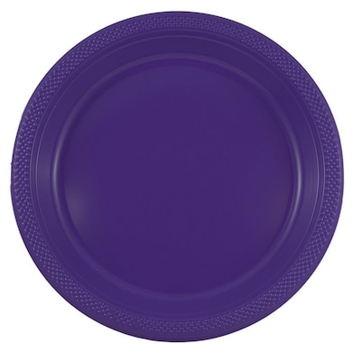 JAM PAPER Round Plastic Party Plates, Large, 10 1/4 inch, Purple, 20/Pack