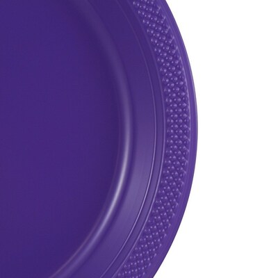 JAM PAPER Round Plastic Party Plates, Large, 10 1/4 inch, Purple, 20/Pack