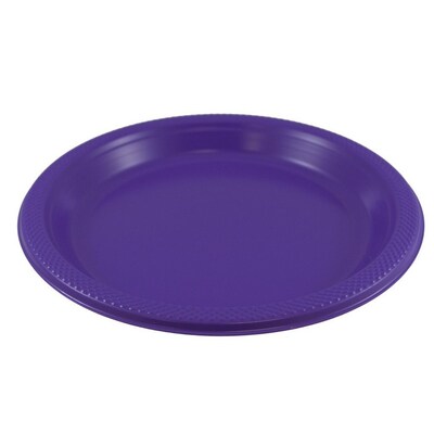 JAM PAPER Round Plastic Party Plates, Large, 10 1/4 inch, Purple, 20/Pack