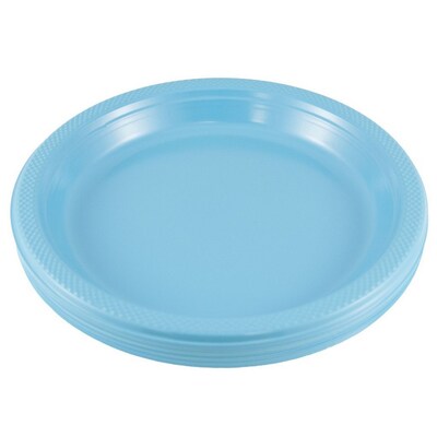 JAM PAPER Round Plastic Party Plates, Large, 10 1/4 inch, Caribbean Light Blue, 20/Pack