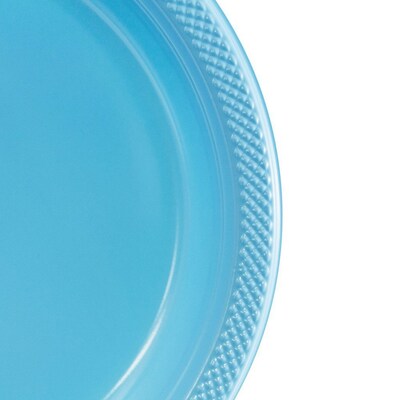 JAM PAPER Round Plastic Party Plates, Large, 10 1/4 inch, Caribbean Light Blue, 20/Pack