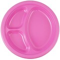 JAM PAPER Plastic 3 Compartment Divided Plates, Large, 10 1/4 inch, Fuchsia Hot Pink, 20/Pack