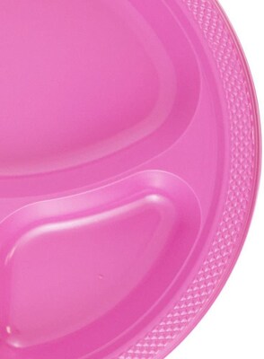 JAM PAPER Plastic 3 Compartment Divided Plates, Large, 10 1/4 inch, Fuchsia Hot Pink, 20/Pack