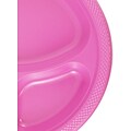 JAM PAPER Plastic 3 Compartment Divided Plates, Large, 10 1/4 inch, Fuchsia Hot Pink, 20/Pack