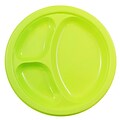 JAM PAPER Plastic 3 Compartment Divided Plates, Large, 10 1/4 inch, Lime Green, 20/Pack