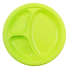 JAM PAPER Plastic 3 Compartment Divided Plates, Large, 10 1/4 inch, Lime Green, 20/Pack