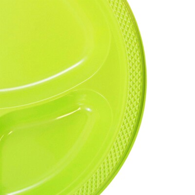 JAM PAPER Plastic 3 Compartment Divided Plates, Large, 10 1/4 inch, Lime Green, 20/Pack