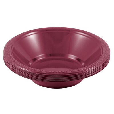 JAM PAPER Disposable Plastic Bowls, Small, 12 oz (7 Inch Diameter), Berry Burgundy, 20/pack