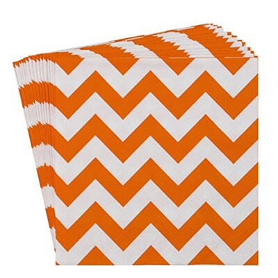 JAM PAPER Small Chevron Beverage Napkins, 5 x 5, Orange Chevron, 16/Pack