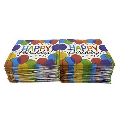 JAM PAPER Birthday Party Lunch Napkins, 6 1/2 x 6 1/2, Balloon Bash Design, 125 Napkins/Pack