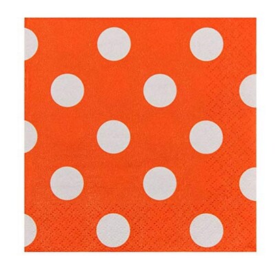 JAM PAPER Small Polka Dot Beverage Napkins, 5 x 5, Orange with Polka Dots, 16/Pack