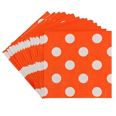 JAM PAPER Small Polka Dot Beverage Napkins, 5 x 5, Orange with Polka Dots, 16/Pack