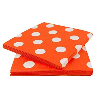 JAM PAPER Small Polka Dot Beverage Napkins, 5 x 5, Orange with Polka Dots, 16/Pack