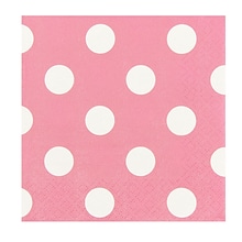 JAM PAPER Small Polka Dot Beverage Napkins, 5 x 5, Light Pink with Polka Dots, 16/Pack