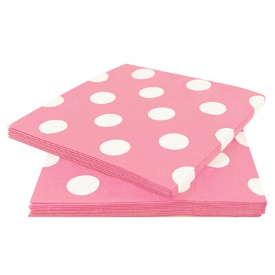 JAM PAPER Small Polka Dot Beverage Napkins, 5 x 5, Light Pink with Polka Dots, 16/Pack