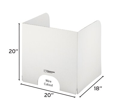 Classroom Products 20 Tall Laptop Carrel Privacy Shield, White, 20/Box (2020 WH)