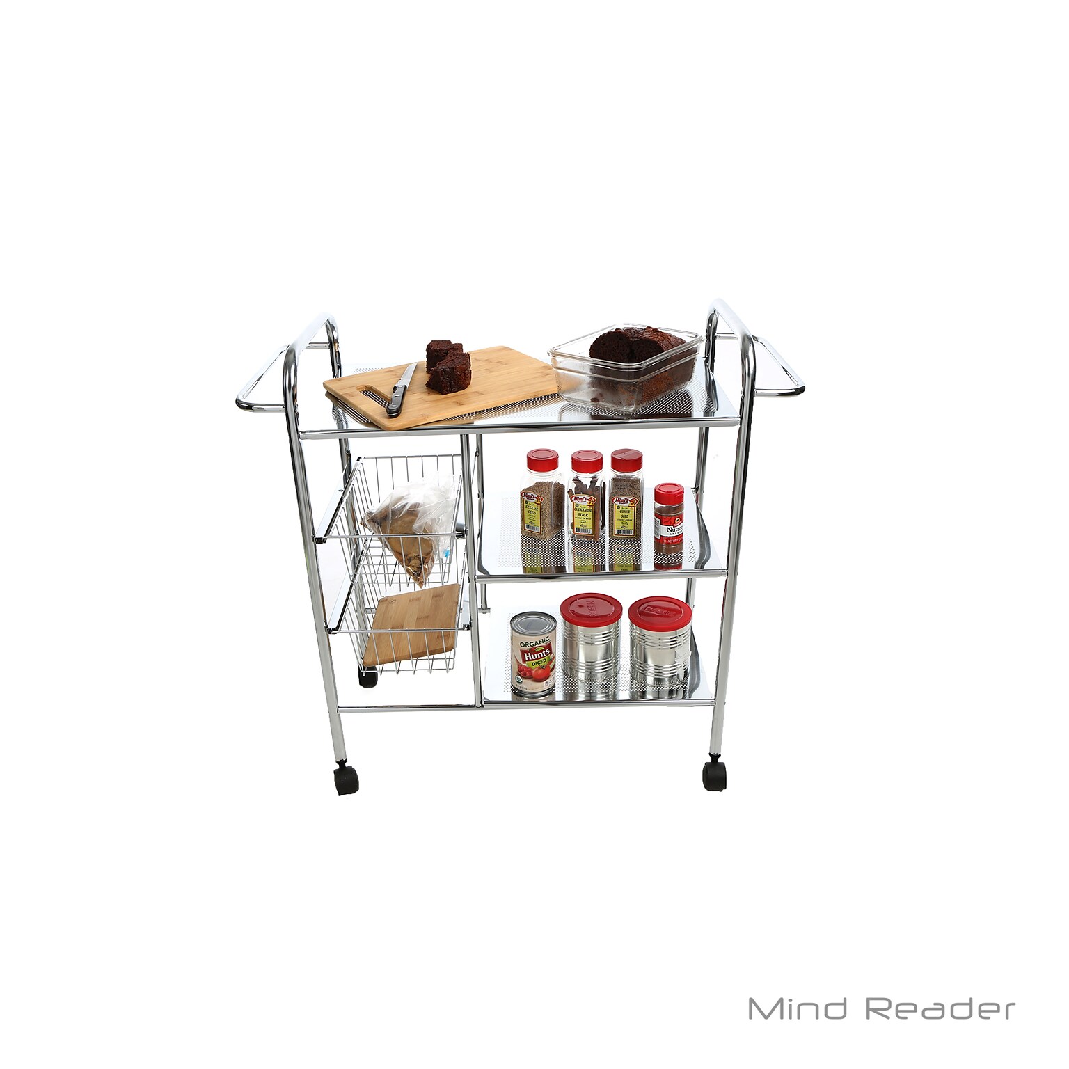 Mind Reader 6-Shelf Metal Mobile Kitchen Cart with Swivel Wheels, Silver (3CAR2BASK-SIL)