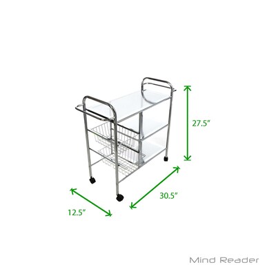 Mind Reader 6-Shelf Metal Mobile Kitchen Cart with Swivel Wheels, Silver (3CAR2BASK-SIL)