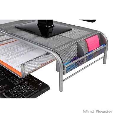 Mind Reader Metal Mesh Monitor Stand with Drawer, Silver (MESHMONSTA-SIL)