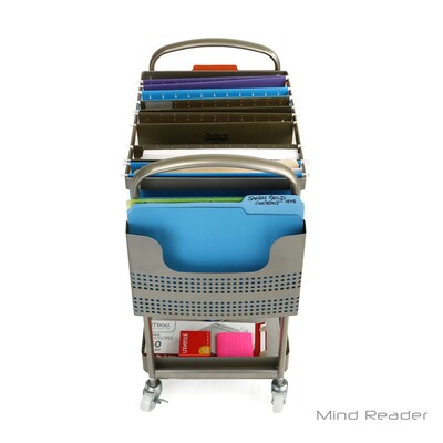 Mind Reader 2-Shelf Metal Mobile File Cart with Swivel Wheels, Silver (MFILEC-SIL)