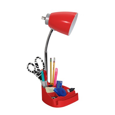 Limelights Incandescent Desk Lamp with Charging Outlet, Red (LD1057-RED)