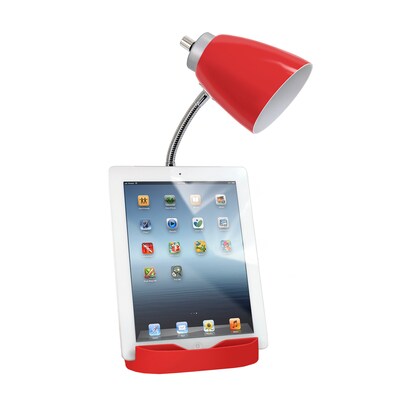 Limelights Incandescent Desk Lamp with Charging Outlet, Red (LD1057-RED)