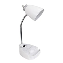 Limelights Incandescent Desk Lamp with Charging Outlet, White (LD1057-WHT)