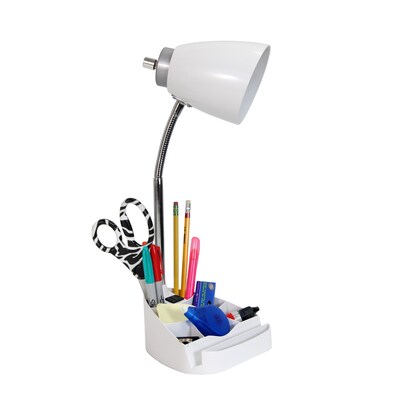 Limelights Incandescent Desk Lamp with Charging Outlet, White (LD1057-WHT)