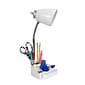 Limelights Incandescent Desk Lamp with Charging Outlet, White (LD1057-WHT)