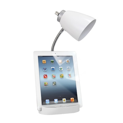 Limelights Incandescent Desk Lamp with Charging Outlet, White (LD1057-WHT)