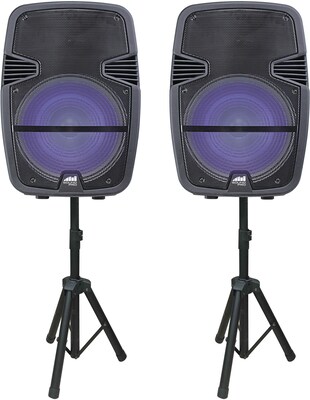 Naxa Dual 15? Bluetooth True Wireless Sync Party Speakers with Disco Light Combo, Black (NDS1518D)