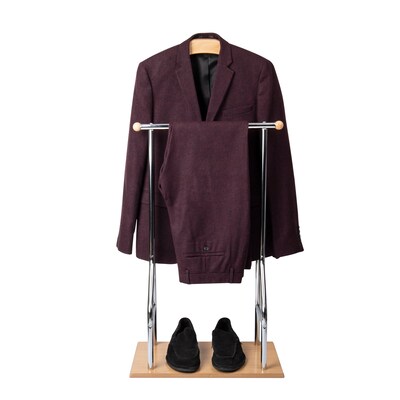 Mind Reader Valet Stand Suit Clothes Rack Organizer, Wood/Steel, Silver (STRECT-SIL)