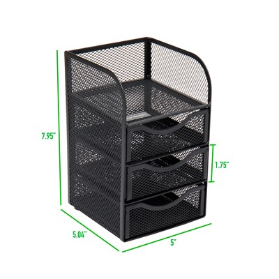Mind Reader Mini Desk Supplies Office Supplies Organizer, 3 Drawers, 1 Top Shelf, Black (MESHMINI-BLK)