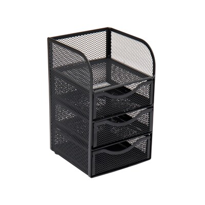 Mind Reader Mini Desk Supplies Office Supplies Organizer, 3 Drawers, 1 Top Shelf, Black (MESHMINI-BLK)