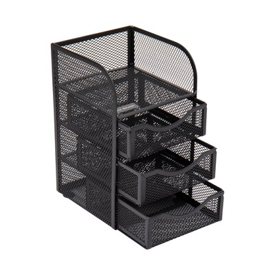 Mind Reader Mini Desk Supplies Office Supplies Organizer, 3 Drawers, 1 Top Shelf, Black (MESHMINI-BLK)