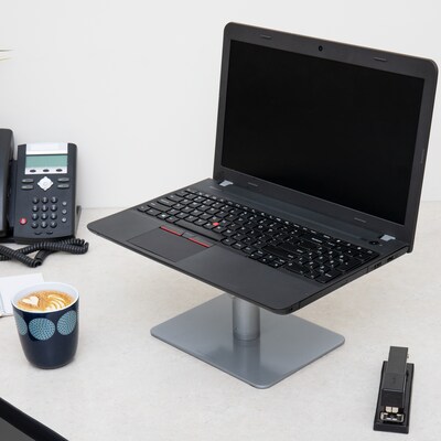Mind Reader Table Top Monitor Riser, Metal Laptop Stand, Adjustable Riser, Silver with Black Top (MONRISE-BLK)